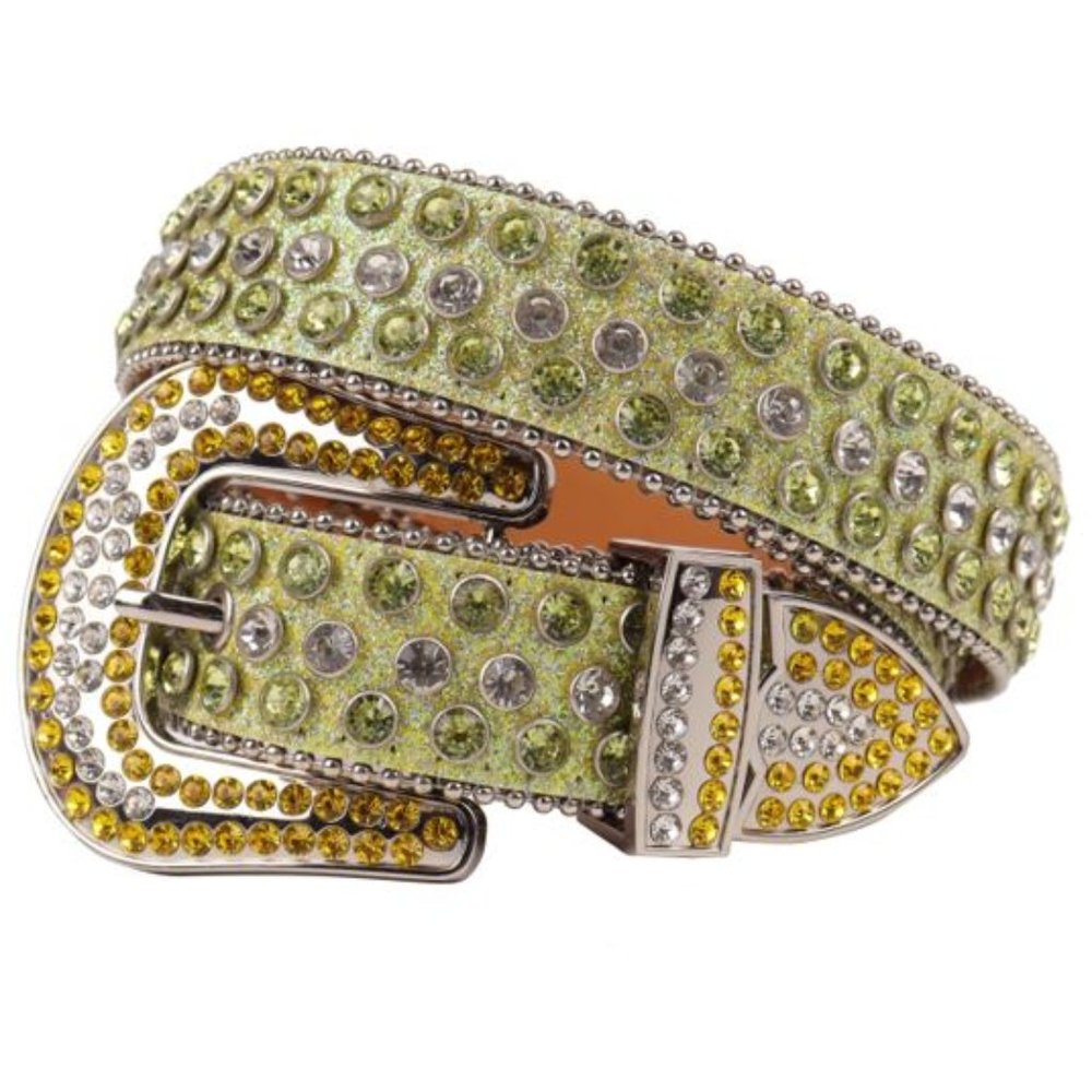 Rhinestone Belt - Lime Green Glitter Belt with Lime Green & Clear Rhinestones